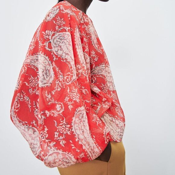 ZARA Chiffon Blouse Floral Print Balloon Sleeves New - Picture 7 of 9